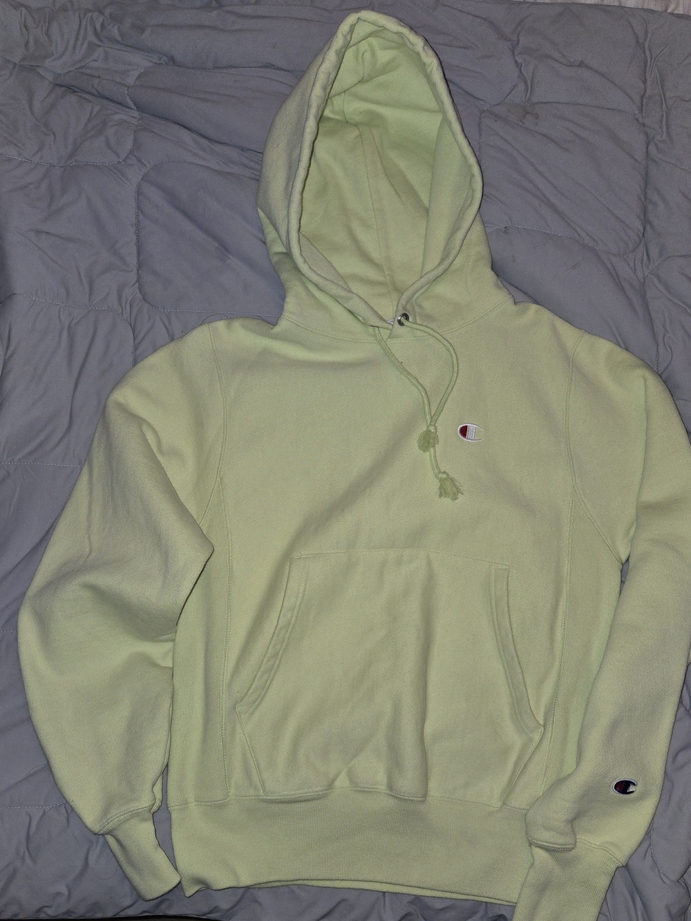 Champion Reverse Weave Hoodie S Small Lime Mint Light Yellow Pastel C Logo Heavy